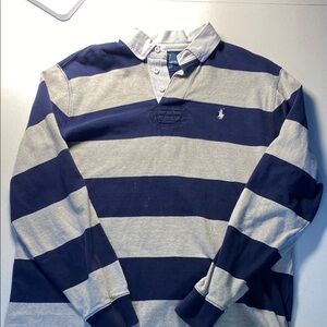 Ralph Lauren Navy and Gray Striped Rugby Shirt VINTAGE